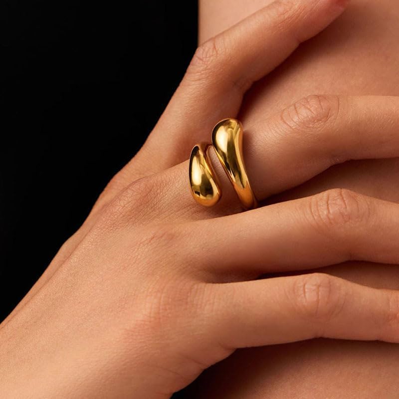 AiTURE Chunky Rings For Women, Gold Silver Thumb Ring Asymmetrical Wavy Curve Ring Adjustable Non Tarnish Dainty Stainless Steel New Year Anniversary Birthday Jewelry Gift - Image 2